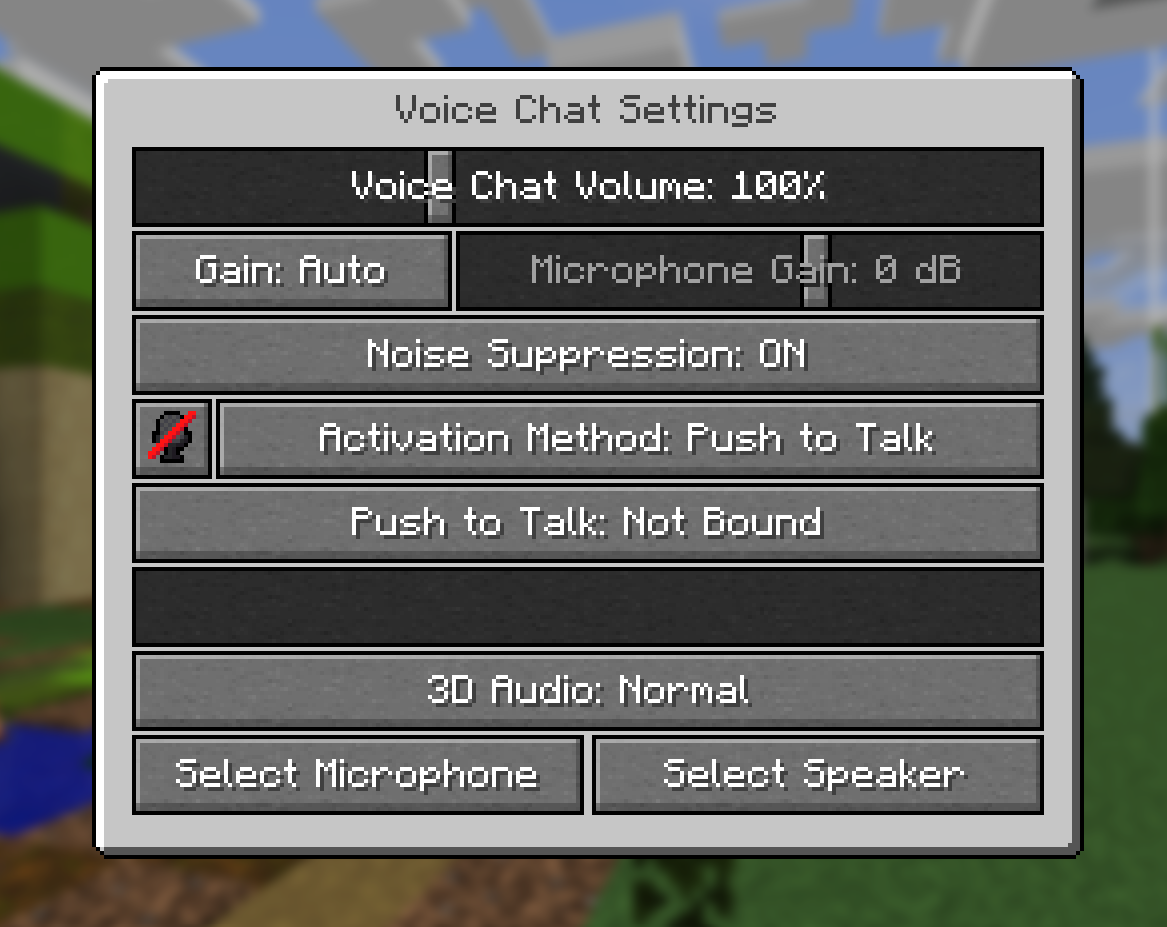 Voice Chat Settings with Activation Method set to Push to Talk and the Push to Talk keybind shown as Not Bound