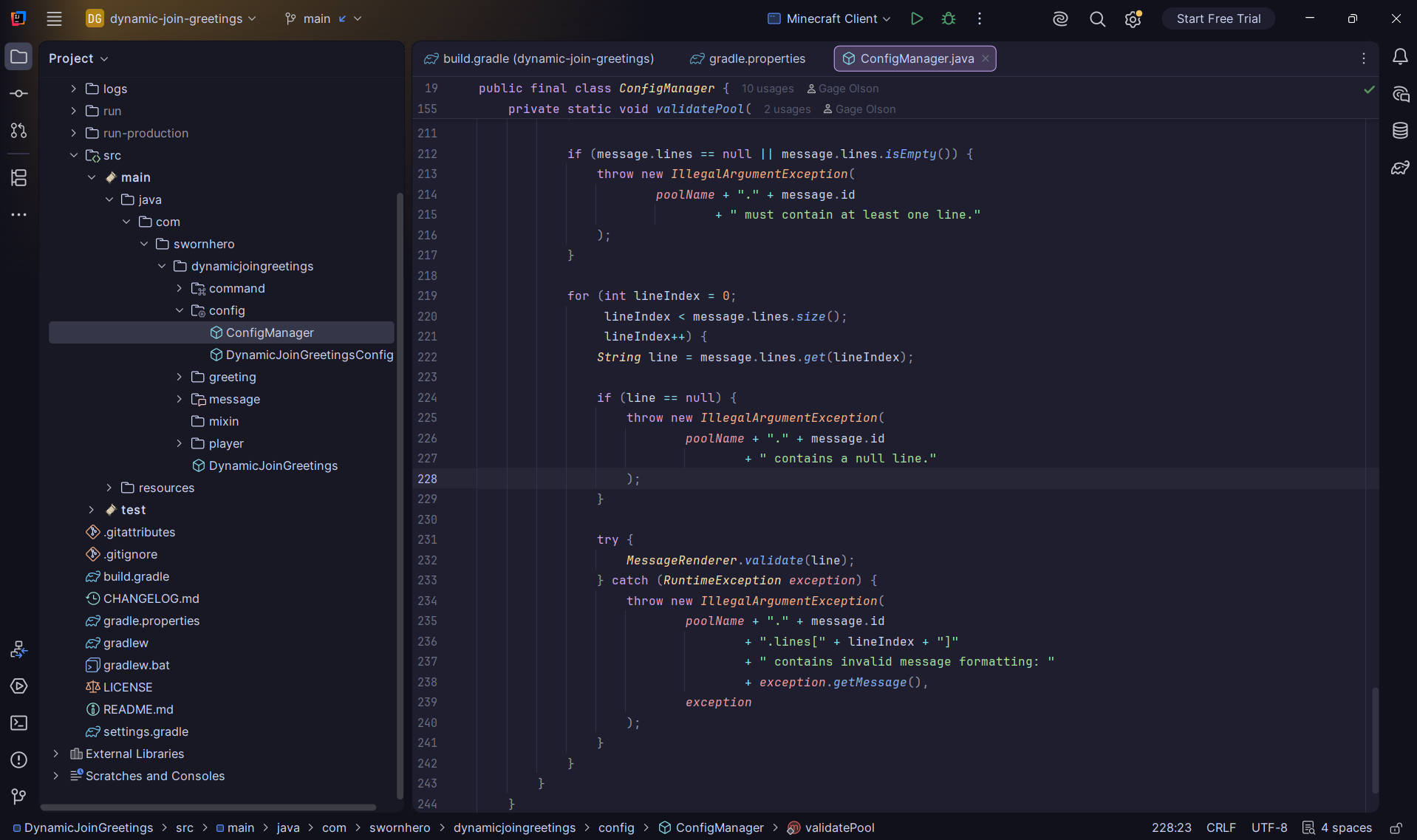 IntelliJ IDEA with Dynamic Join Greetings ConfigManager Java source