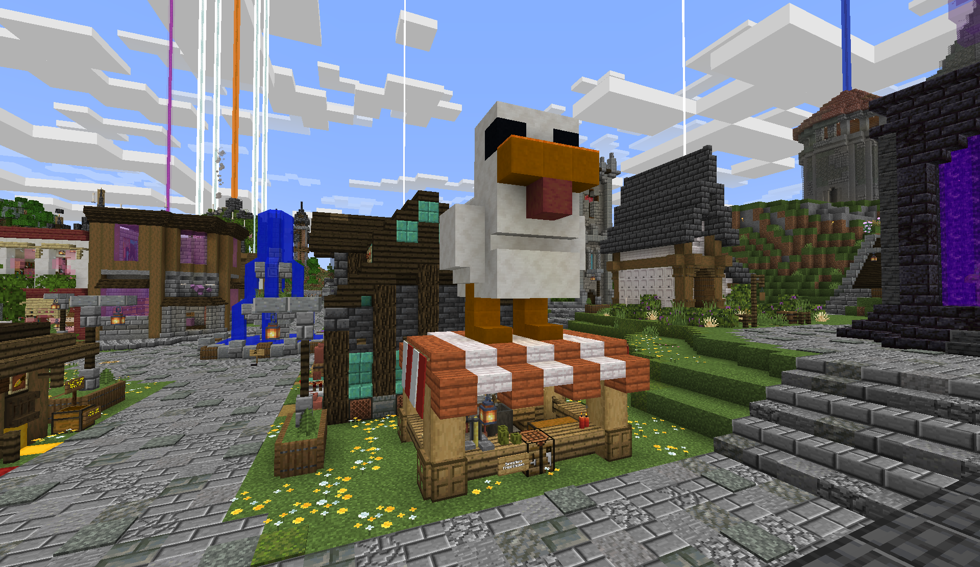 Fried Chicken shop stall with a giant chicken statue in the Market District